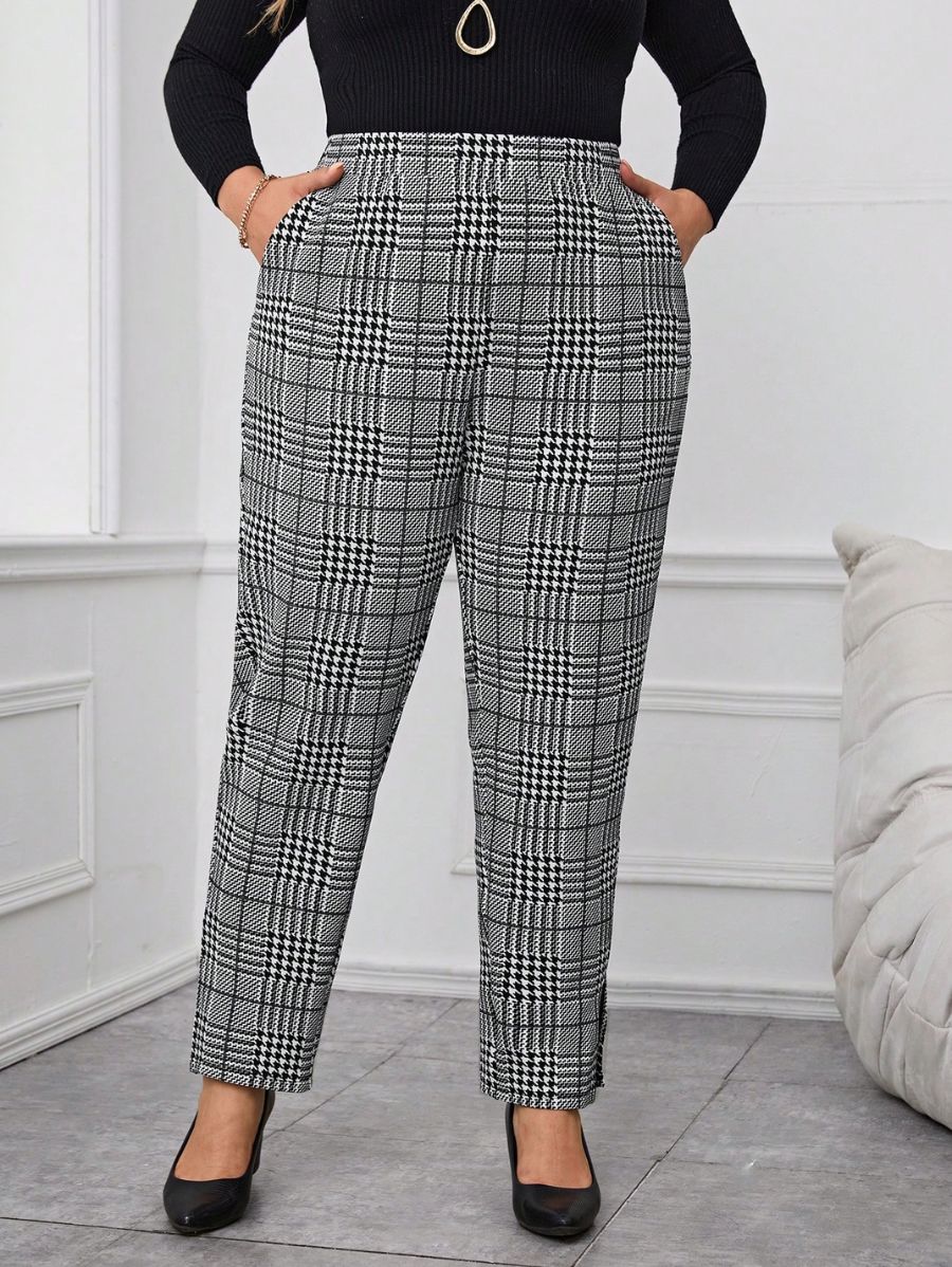 PANTALÓN CON ESTAMPADO A CUADROS Pantalón Plus Size 01 Florebele 1XL 