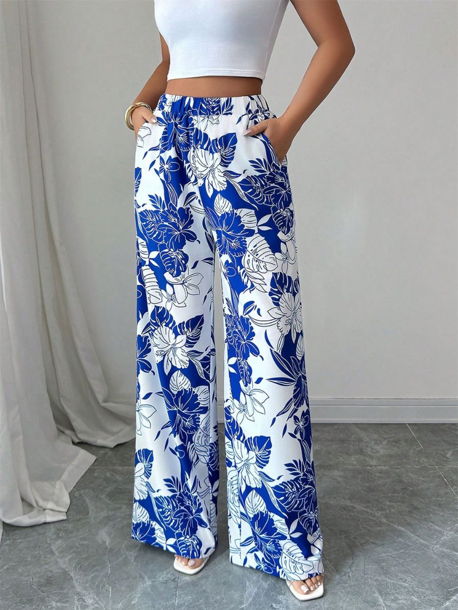 PANTALÓN CON ESTAMPADO FLORAL Pantalón 04 Florebele Azul S 