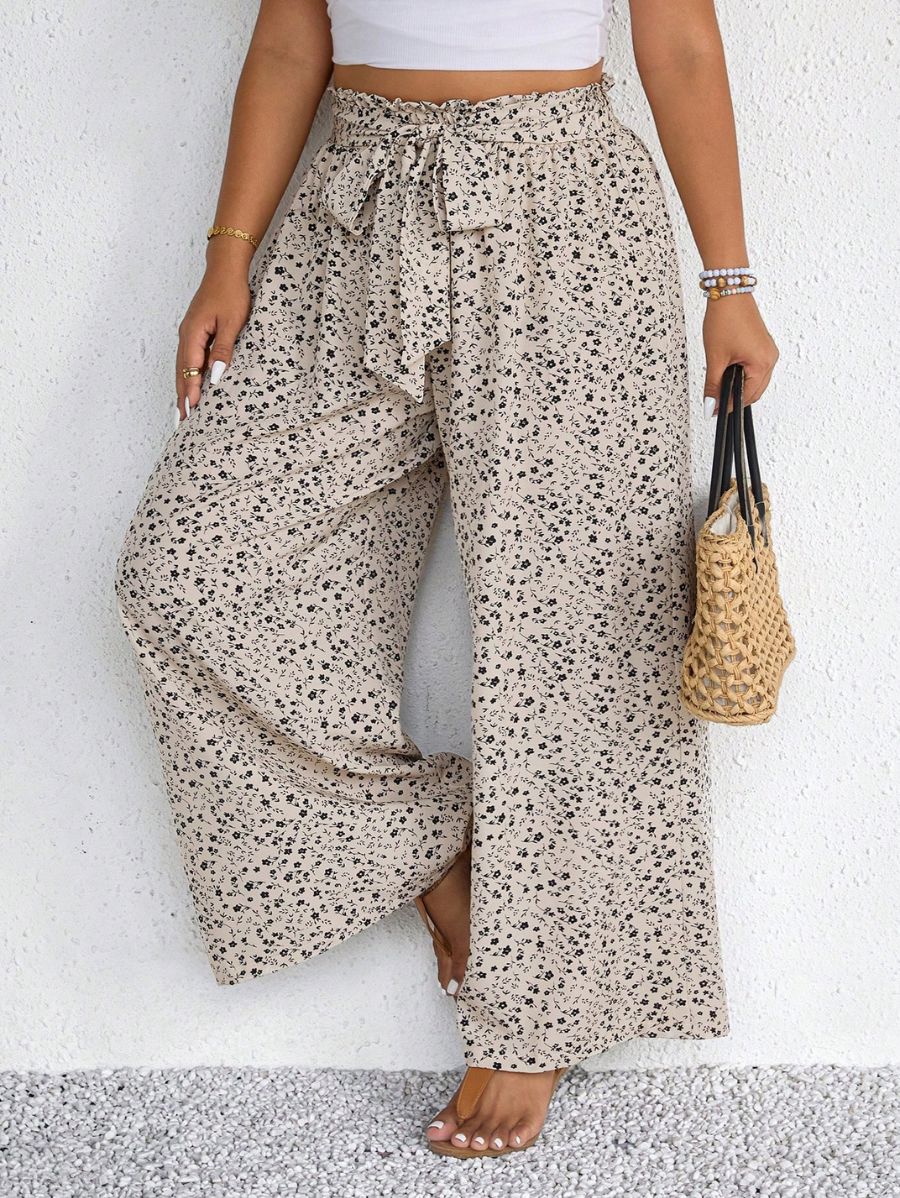 PANTALÓN CON ESTAMPADO FLORAL Y LAZO Pantalón Plus Size 02 Florebele 