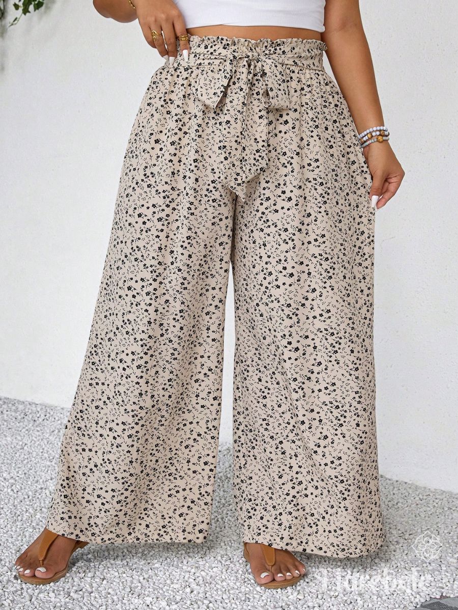 PANTALÓN CON ESTAMPADO FLORAL Y LAZO Pantalón Plus Size 07 Florebele 0XL 