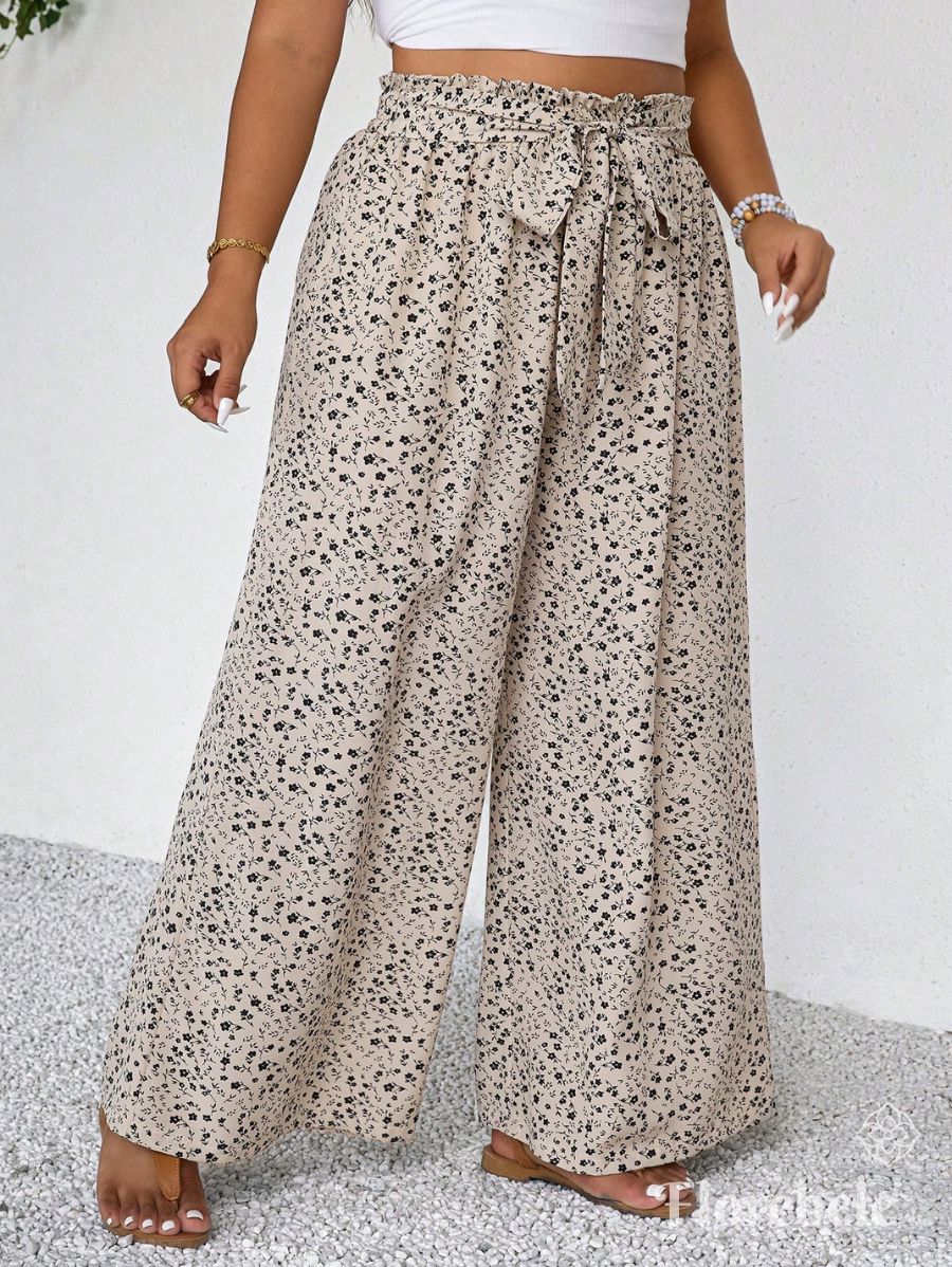 PANTALÓN CON ESTAMPADO FLORAL Y LAZO Pantalón Plus Size 07 Florebele 