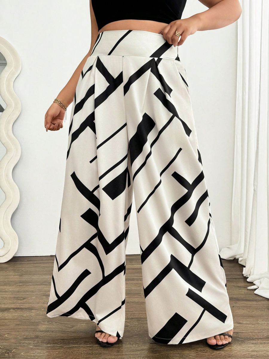 PANTALÓN CON ESTAMPADO GEOMÉTRICO Pantalón Plus Size 04 Florebele Blanco 0XL 