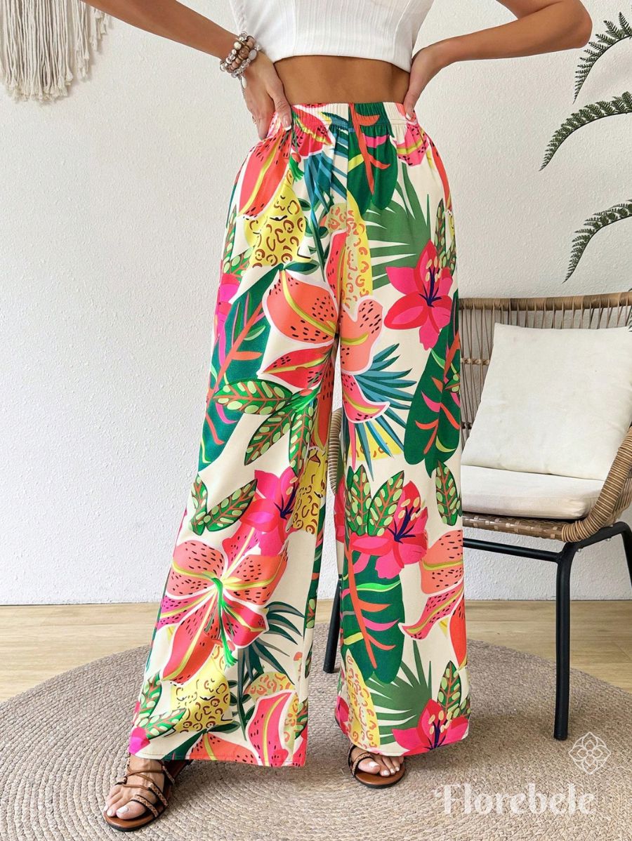 PANTALÓN CON ESTAMPADO TROPICAL Pantalón 13 Florebele XS 