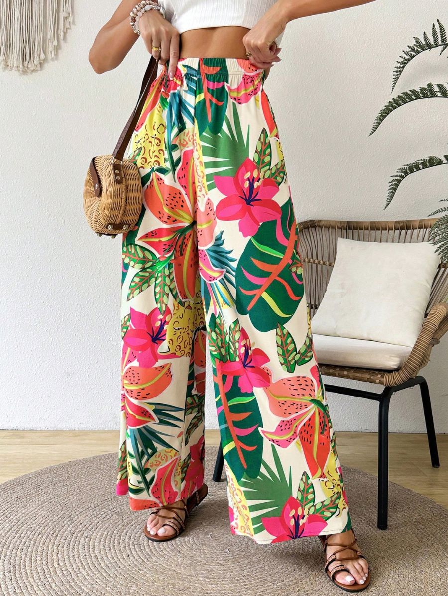 PANTALÓN CON ESTAMPADO TROPICAL Pantalón 35 Florebele XS 
