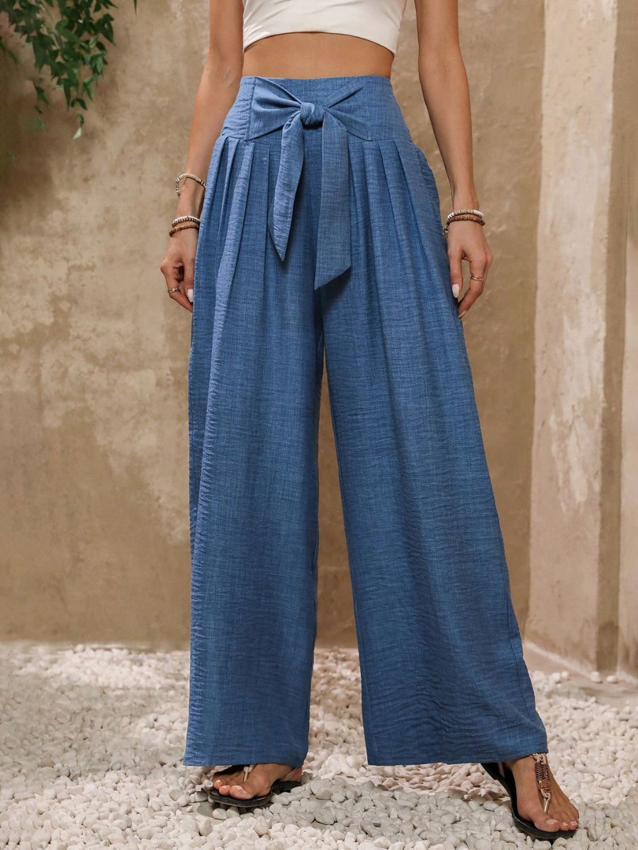 PANTALÓN CON LAZO Y PIERNA ANCHA Pantalón 05 Florebele S 