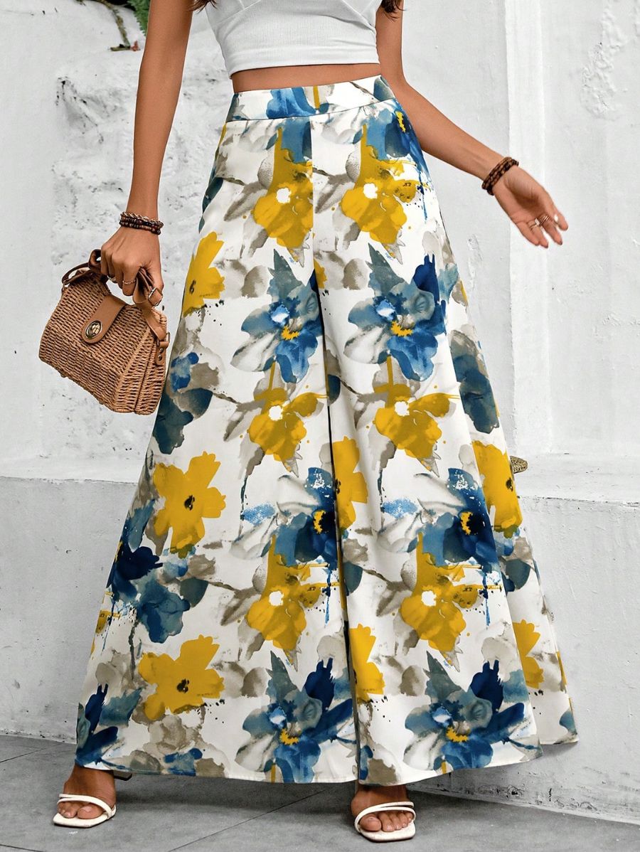 PANTALÓN DE PIERNA ANCHA CON ESTAMPADO FLORAL Pantalón 32 Florebele S 