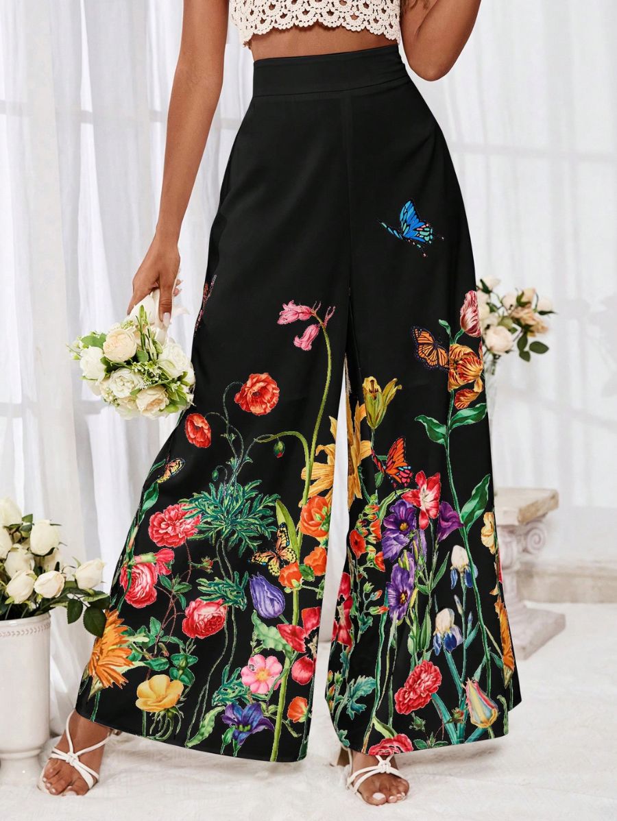 PANTALÓN DE PIERNA ANCHA CON ESTMPADO FLORAL Pantalón 30 Florebele 