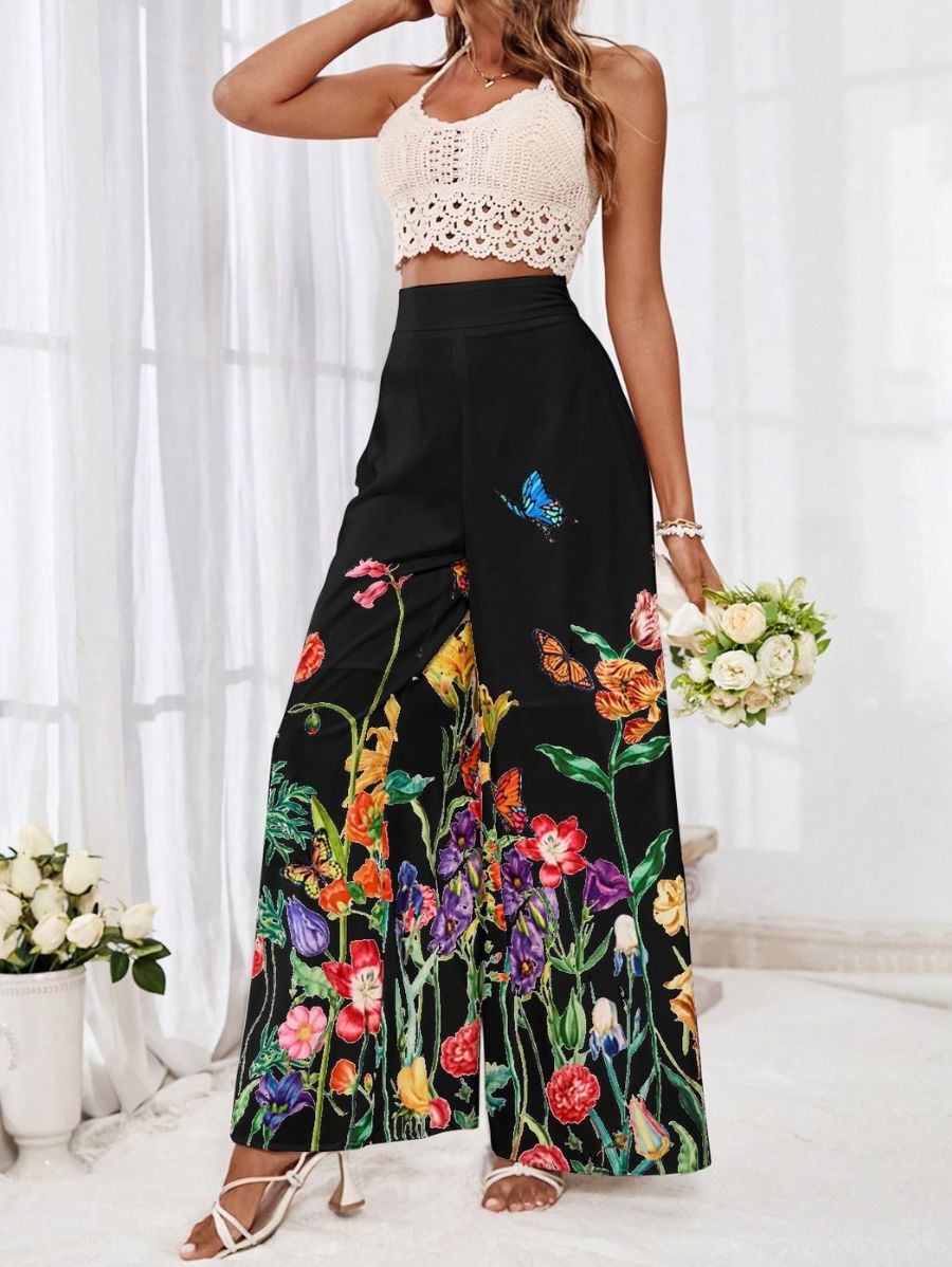 PANTALÓN DE PIERNA ANCHA CON ESTMPADO FLORAL Pantalón 30 Florebele 