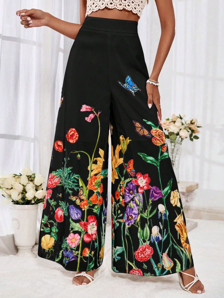 PANTALÓN DE PIERNA ANCHA CON ESTMPADO FLORAL Pantalón 30 Florebele XS 