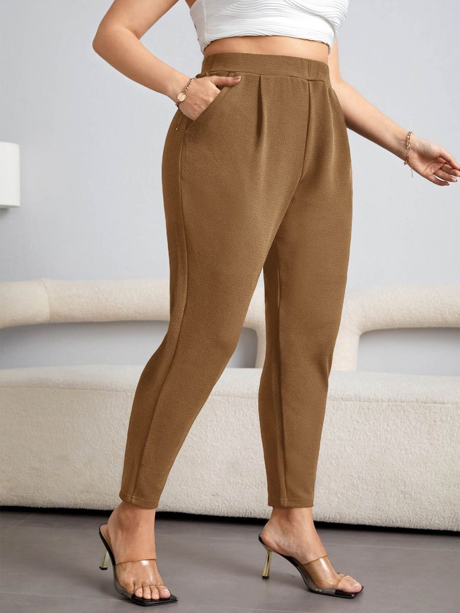 PANTALÓN UNICOLOR CON BOLSILLOS Pantalón Plus Size 05 Florebele Marrón 0XL 