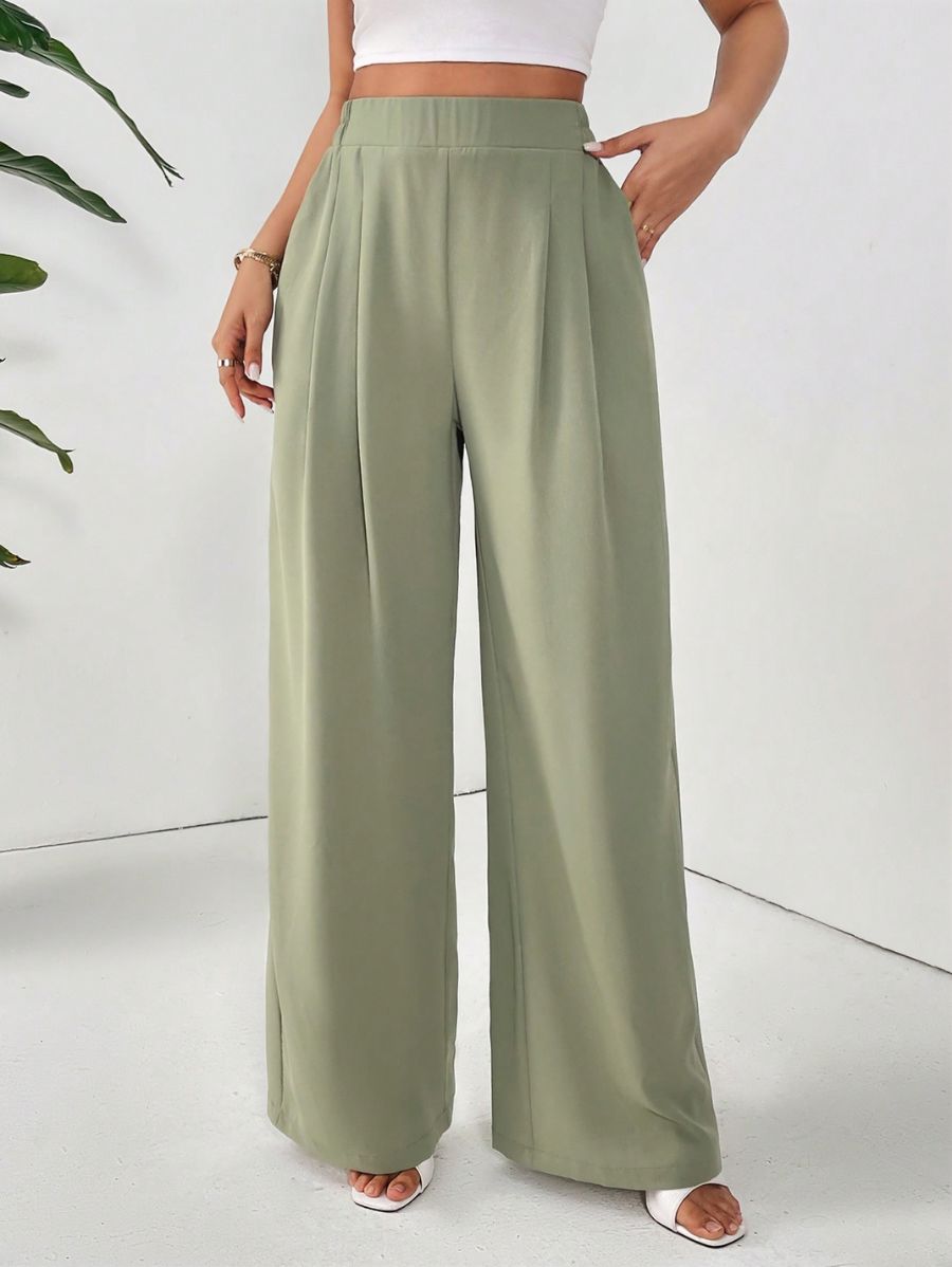 PANTALÓN UNICOLOR CON CINTURA ELÁSTICA Pantalón 01 Florebele Verde XS 