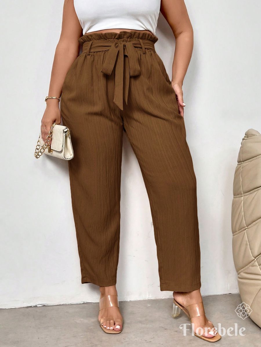 PANTALÓN UNICOLOR CON LAZO Pantalón Plus Size 10 Florebele Marrón 0XL 