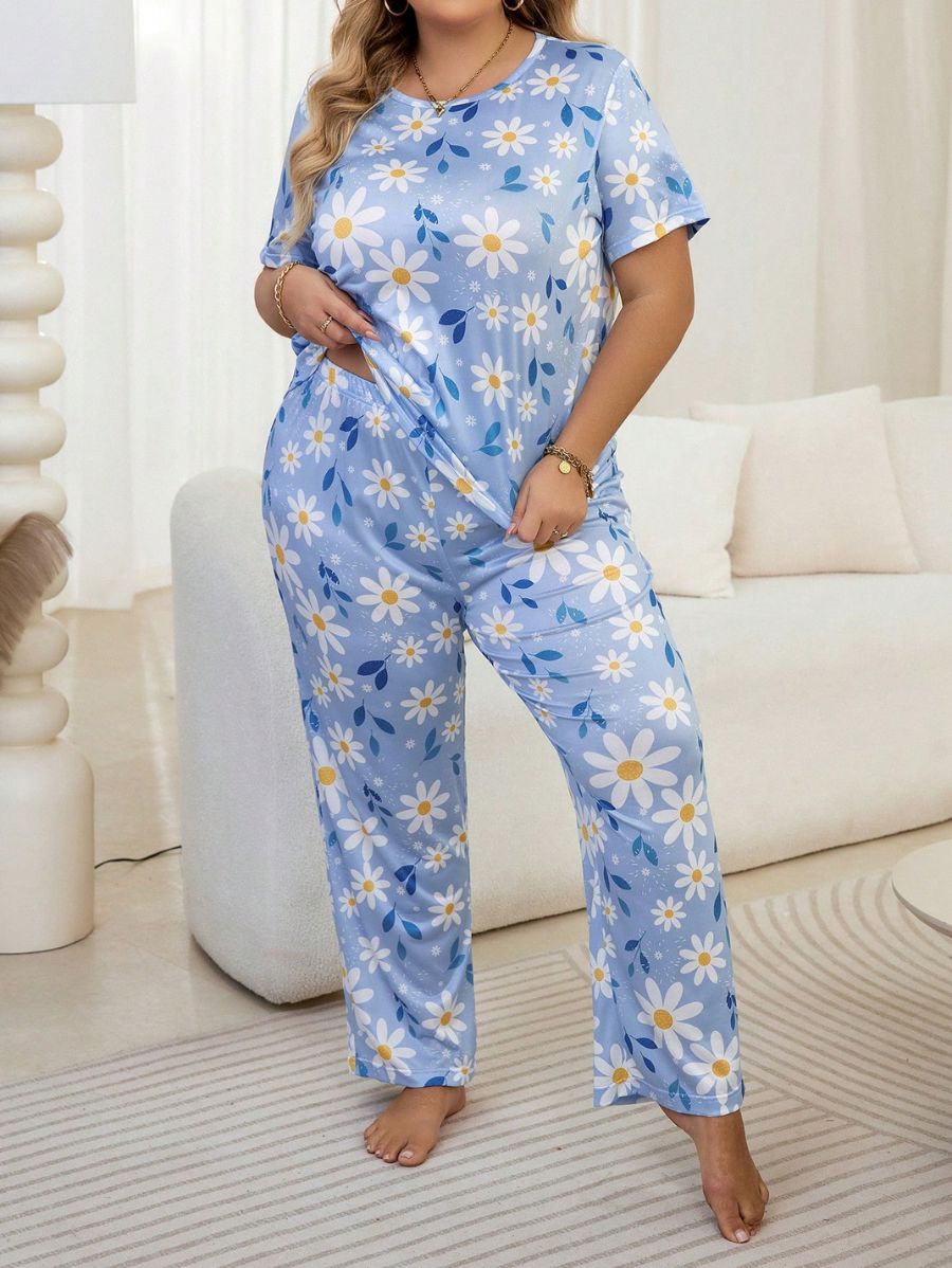 PIJAMA CON ESTAMPADO DE MARGARITAS Pijama Plus Size 03 Florebele 1XL 