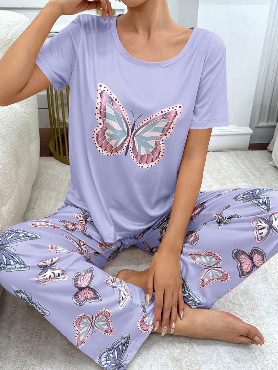 PIJAMA CON ESTAMPADO DE MARIPOSAS Pijama 05 Florebele Violeta S 