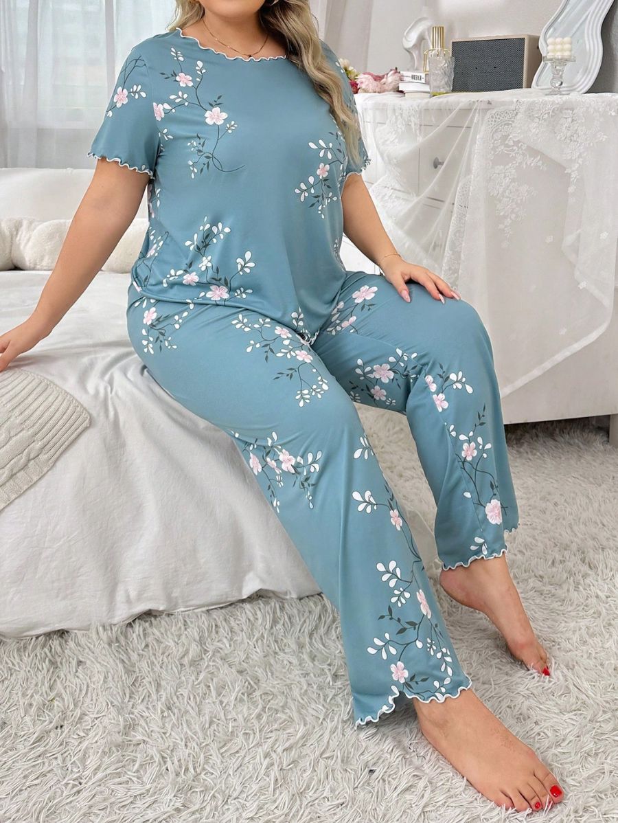 PIJAMA DE MANGA CORTA CON ESTAMPADO FLORAL Pijama Plus Size 04 Florebele 1XL 