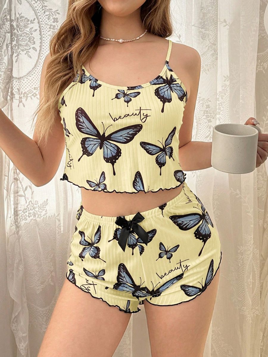 PIJAMA DE TIRANTES CON ESTAMPADO DE MARIPOSA Pijama 09 Florebele Amarillo S 