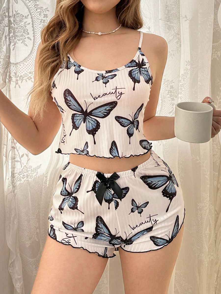 PIJAMA DE TIRANTES CON ESTAMPADO DE MARIPOSA Pijama 09 Florebele Blanco S 
