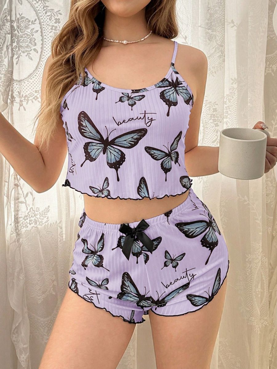 PIJAMA DE TIRANTES CON ESTAMPADO DE MARIPOSA Pijama 09 Florebele Violeta S 