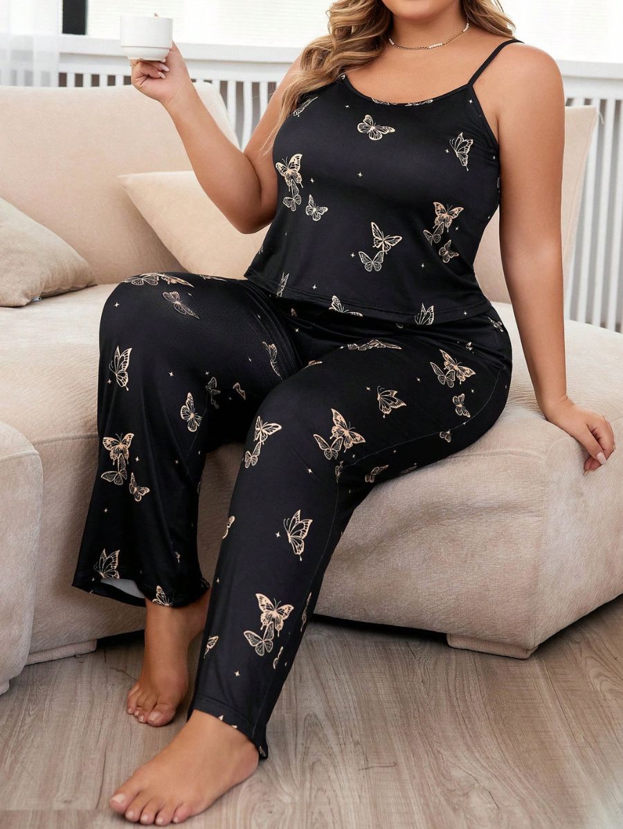 PIJAMA DE TIRANTES CON ESTAMPADO DE MARIPOSAS Pijama Plus Size 05 Florebele 