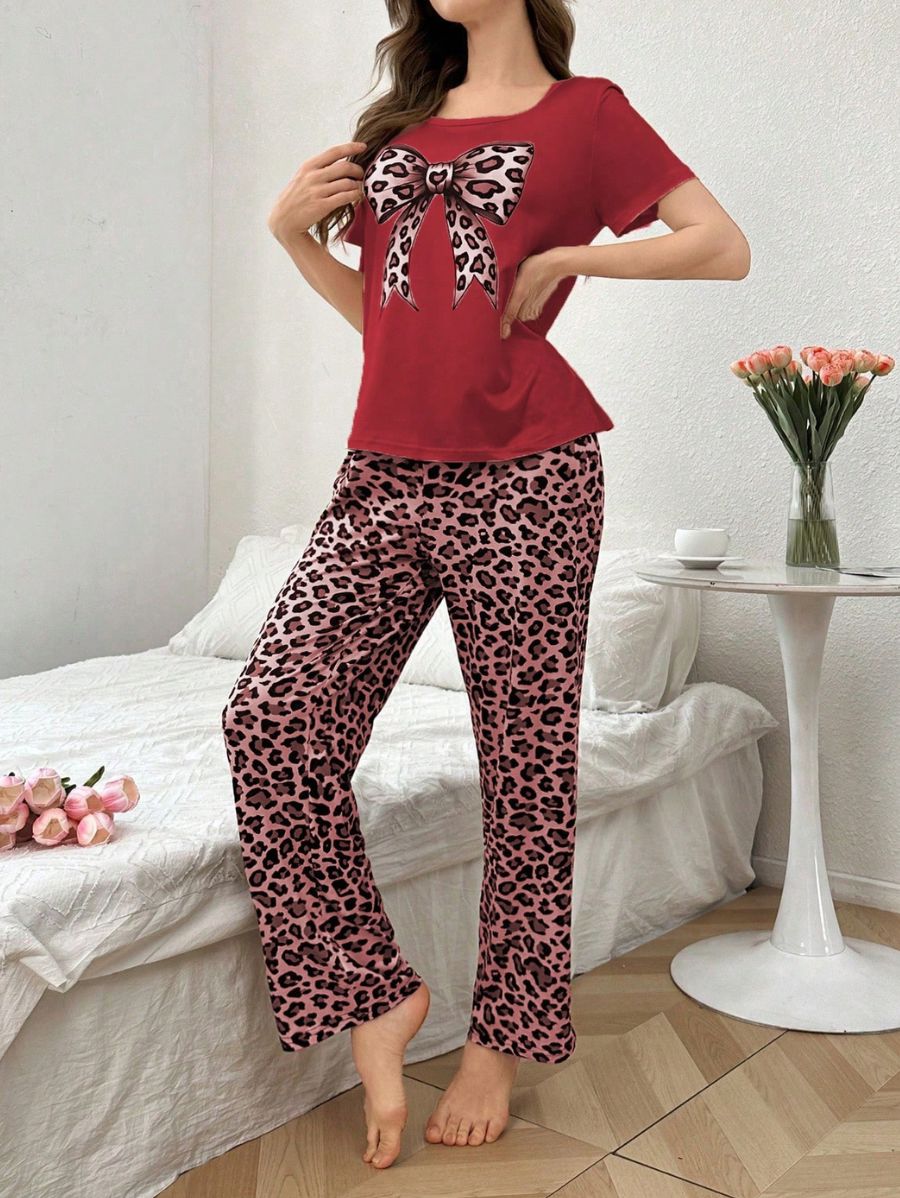 PIJAMA MANGA CORTA CON ESTAMPADO LEOPARDO Pijama 06 Florebele Rojo S 