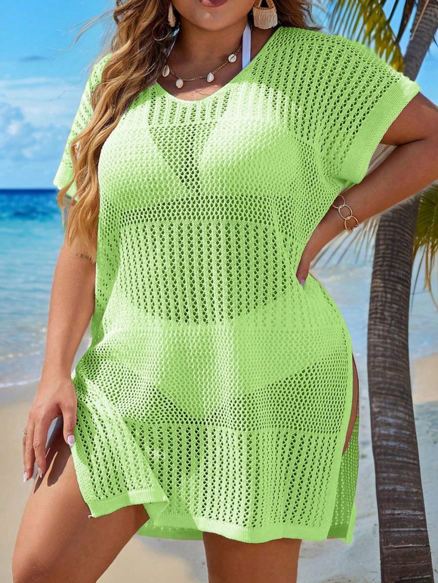 SALIDA DE PLAYA CALADA CON ABERTURAS LATERALES Salida de Playa Plus Size 20 Florebele Verde 0XL 
