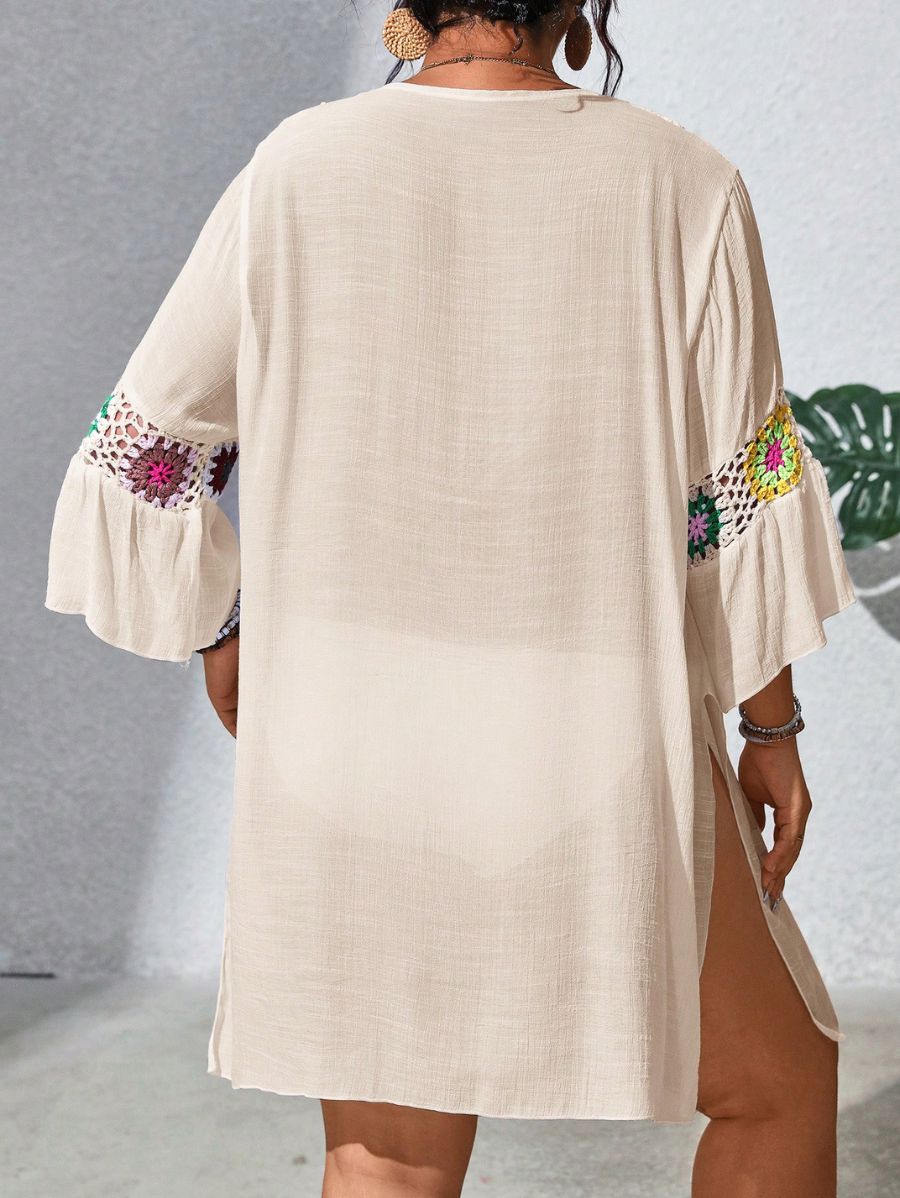 SALIDA DE PLAYA CON ABERTURAS LATERALES CALADO Salida de Playa Plus Size 18 Florebele 