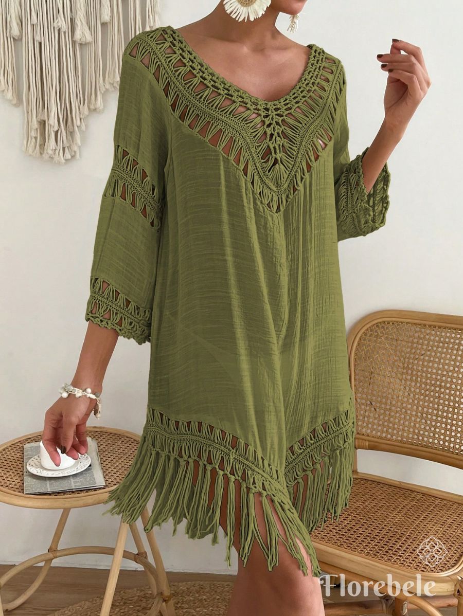 SALIDA DE PLAYA CON CROCHET Salida de Playa 21 Florebele Verde XS 