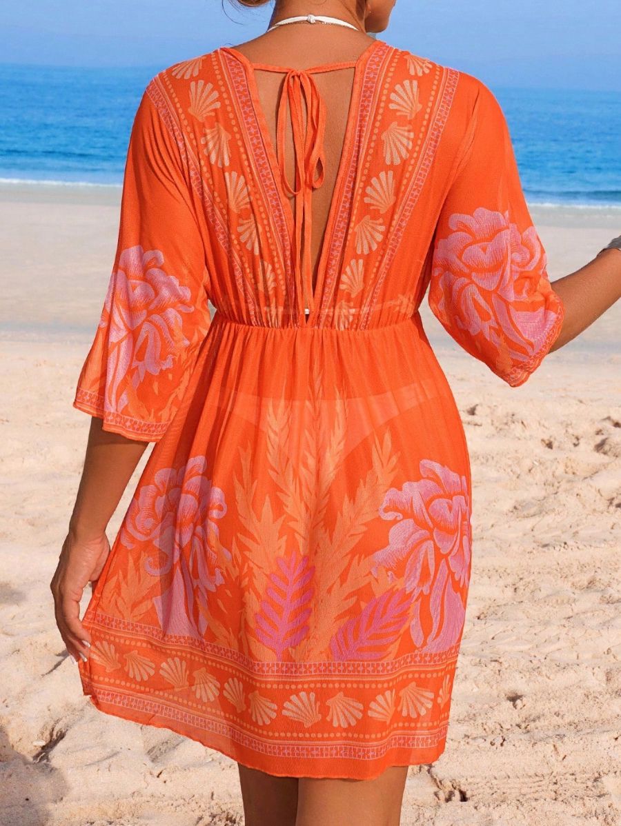 SALIDA DE PLAYA CON ESCOTE EN V ESTAMPADO FLORAL Salida de Playa 24 Florebele 