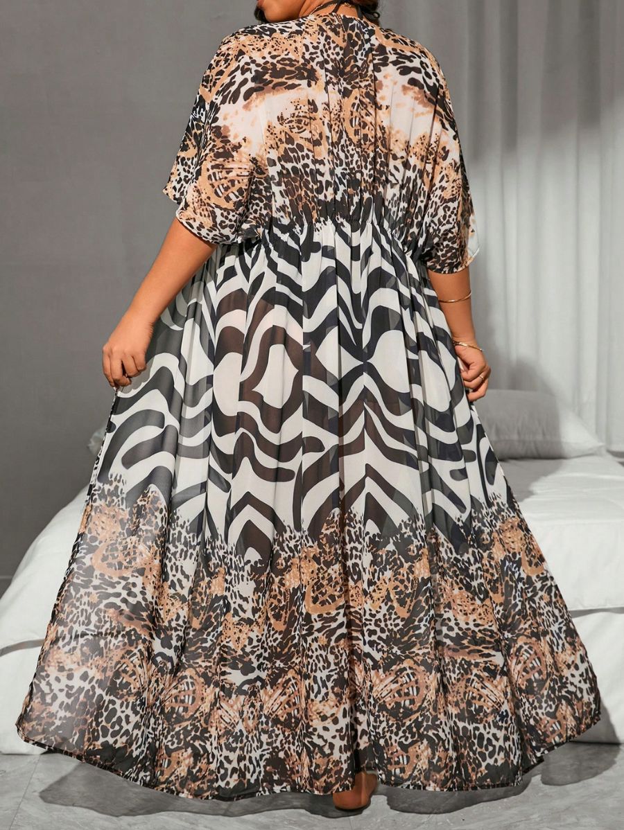 SALIDA DE PLAYA CON ESTAMPADO DE CEBRA Y LEOPARDO Salida de Playa Plus Size 11 Florebele 