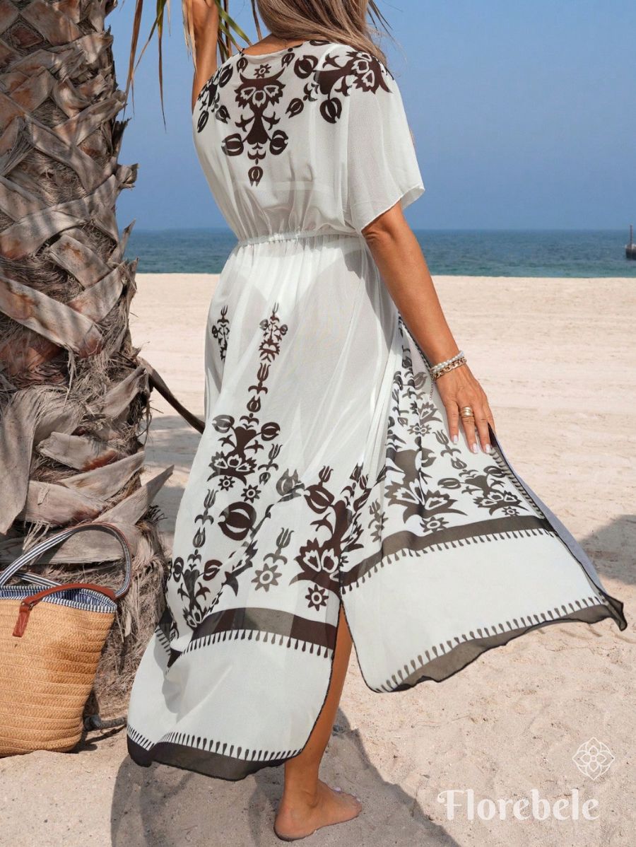 SALIDA DE PLAYA CON ESTAMPADO Y CINTURA AJUSTABLE Salida de Playa 23 Florebele 