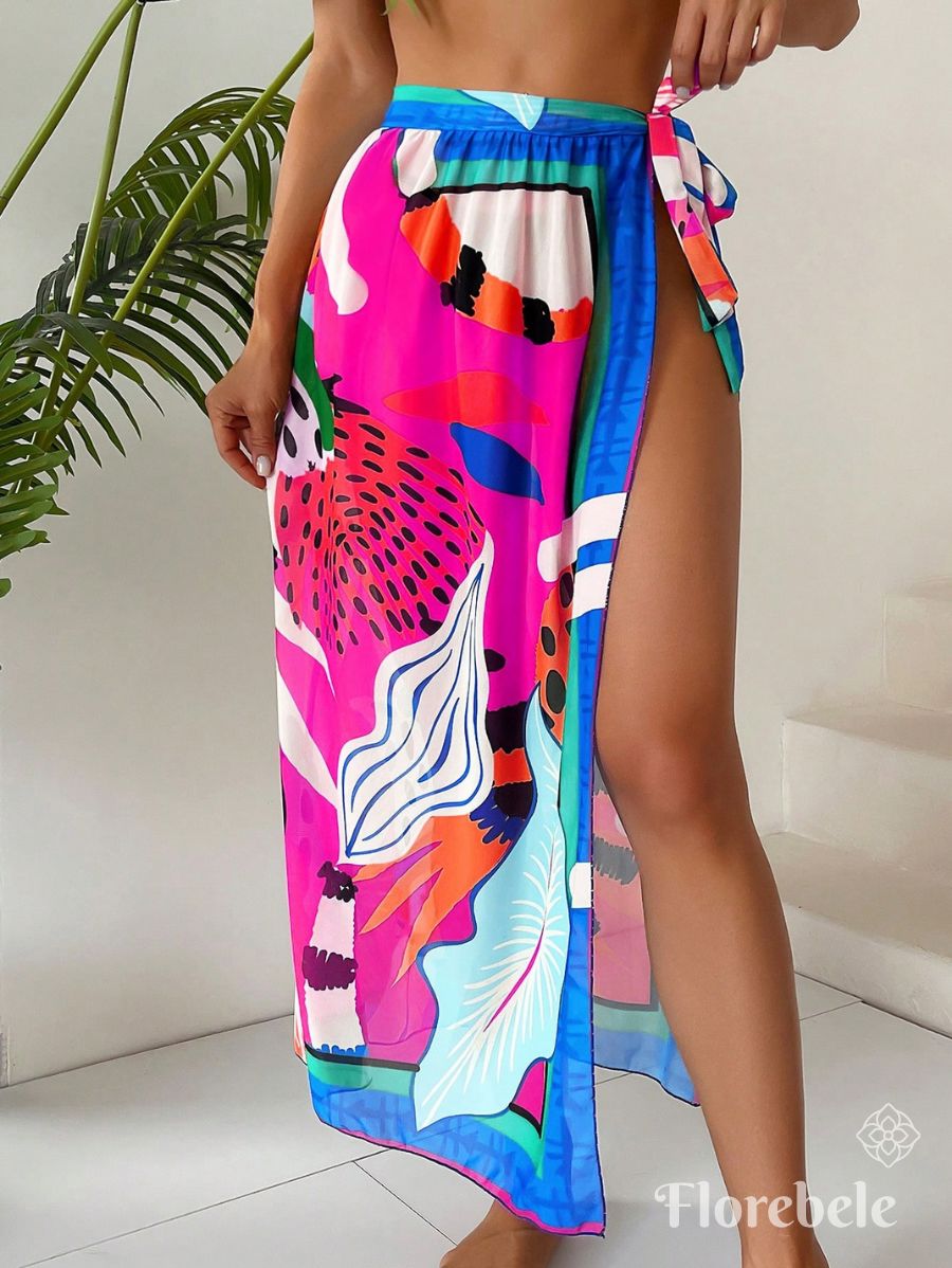 SALIDA DE PLAYA CON NUDO LATERAL ESTAMPADO Salida de Playa 24 Florebele Rosa S 