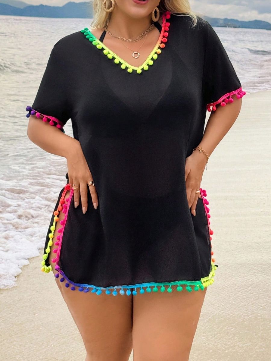 SALIDA DE PLAYA CON RIBETE MULTICOLOR Salida de Playa Plus Size 24 Florebele 0XL 