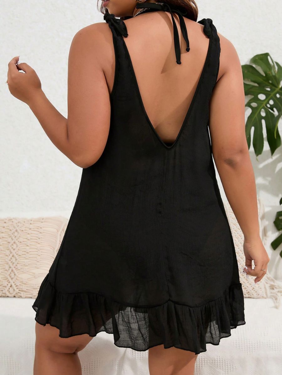 SALIDA DE PLAYA DE HOMBROS CON CORDÓN Salida de Playa Plus Size 05 Florebele 