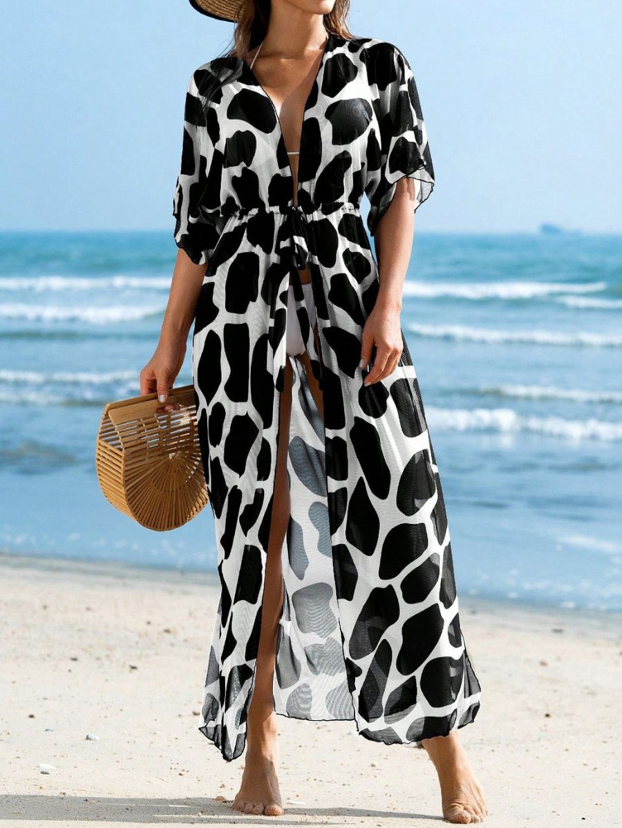 SALIDA DE PLAYA LARGA CON ESTAMPADO Salida de Playa 05 Florebele Negro S 