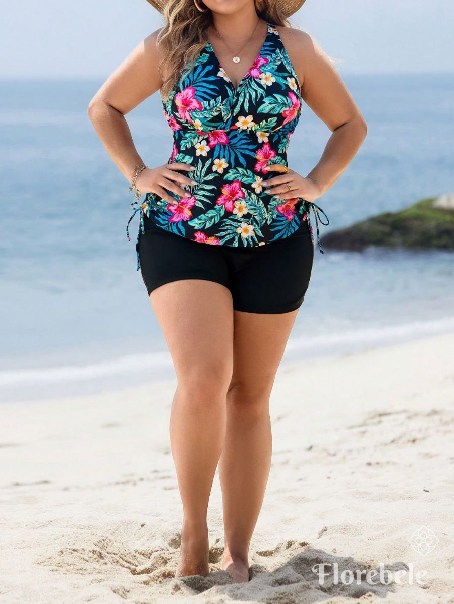TANKINI CON ESTAMPADO FLORAL Y ESCOTE EN V Tankini Plus Size 08 Florebele 