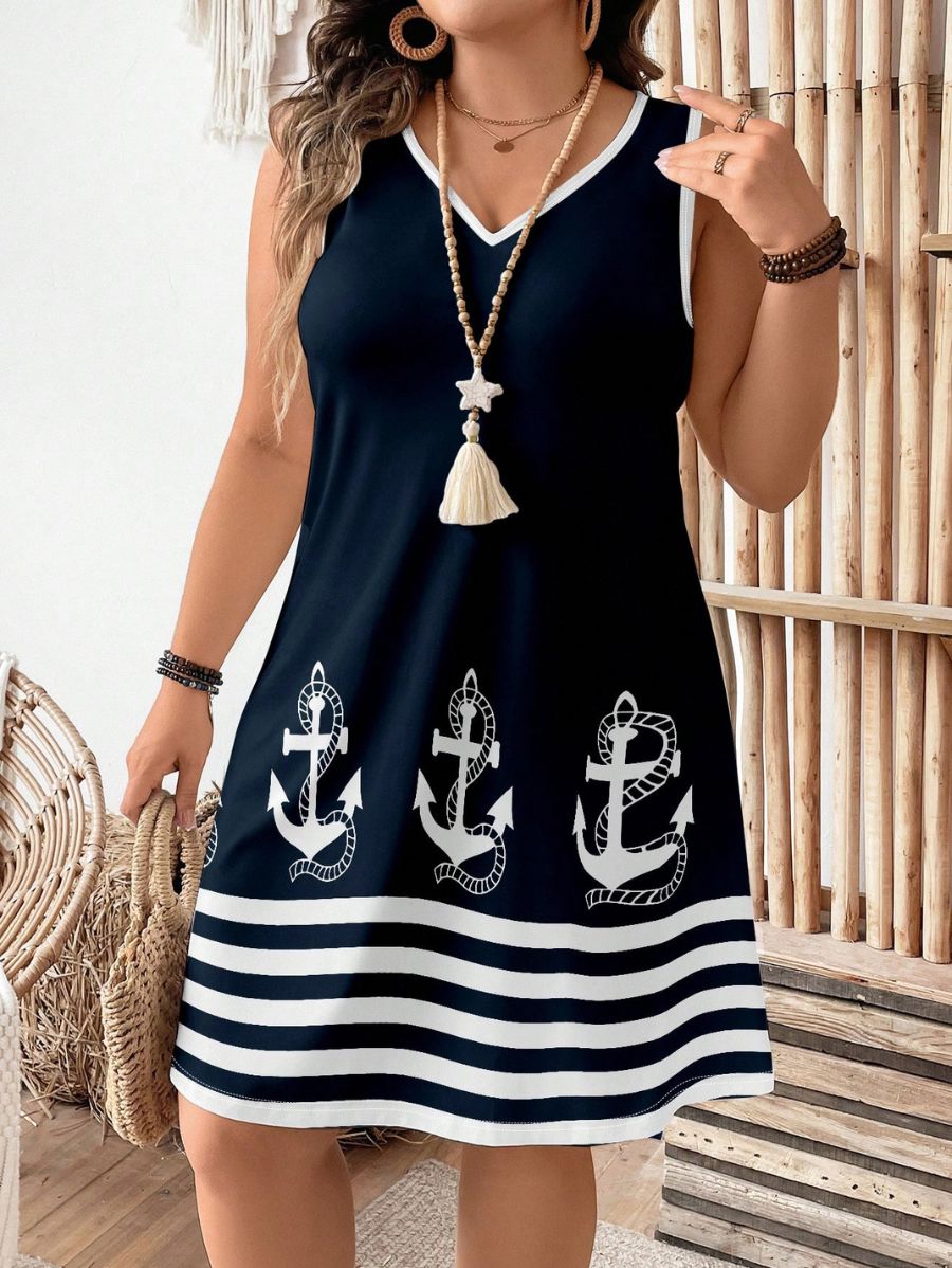 VESTIDO CON ESCOTE EN V SIN MANGAS Vestido Plus Size 14 Florebele 