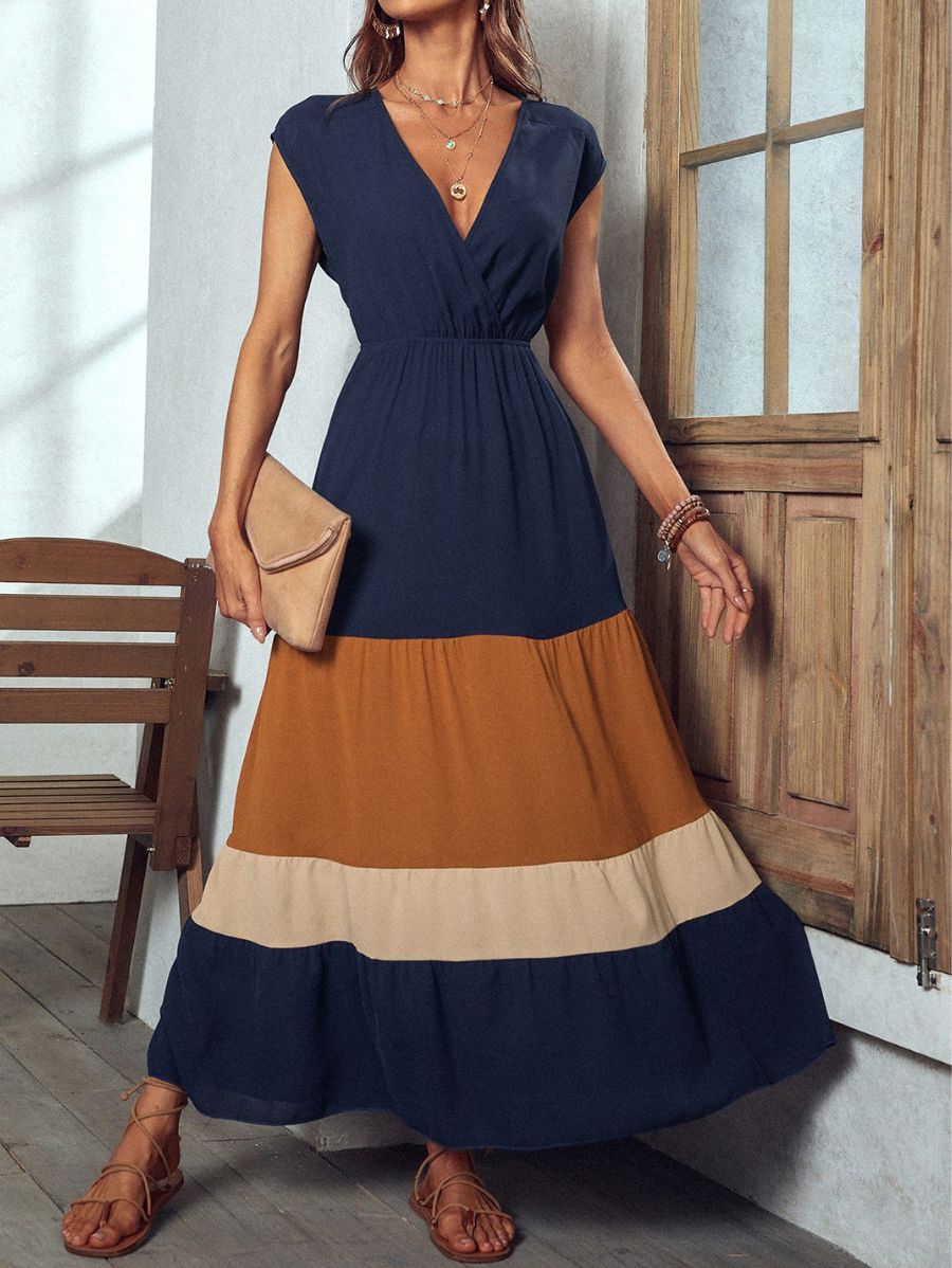 VESTIDO CON ESCOTE EN V Y BLOQUES DE COLOR Vestido 09 Florebele S 