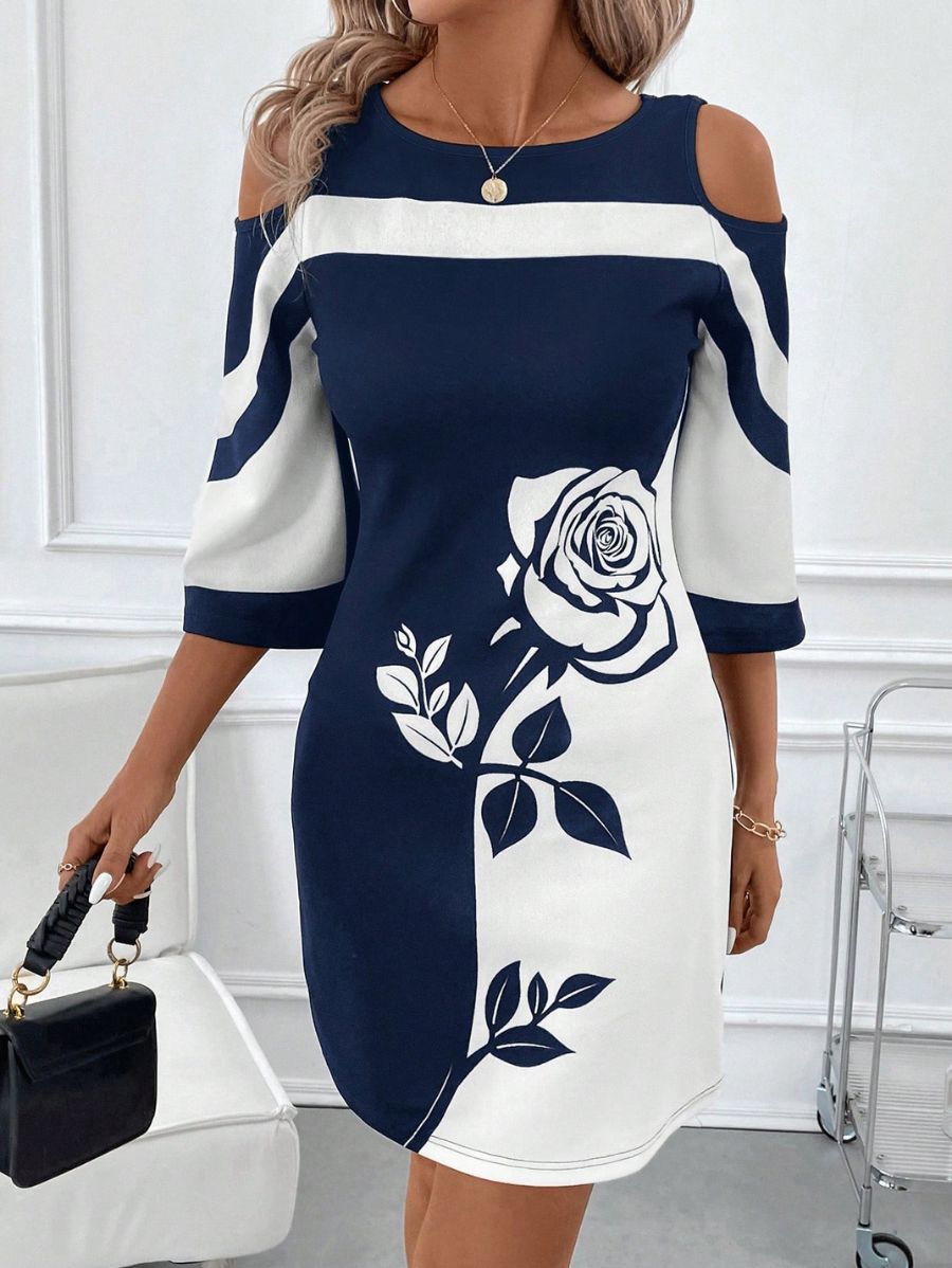 VESTIDO CON ESTAMPADO DE ROSAS Vestido 36 Florebele Azul S 
