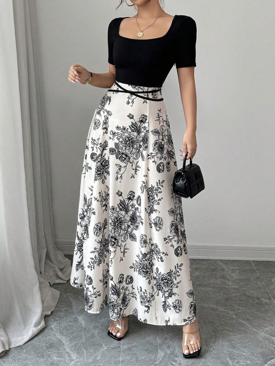 VESTIDO CON ESTAMPADO FLORAL Y ESCOTE CUADRADO Vestido 11 Florebele XS 