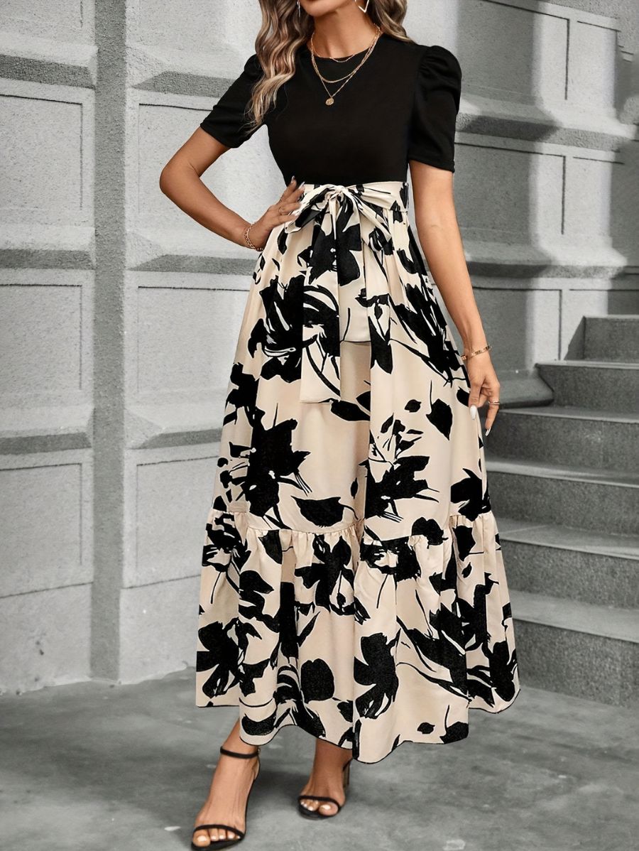 VESTIDO CON ESTAMPADO FLORAL Y LAZO Vestido 14 Florebele S 
