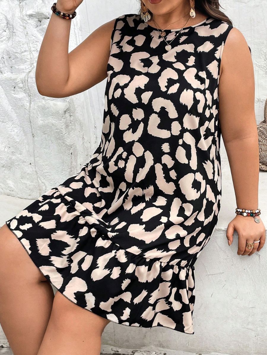 VESTIDO CON ESTAMPADO LEOPARDO CON LAZO Vestido Plus Size 02 Florebele 