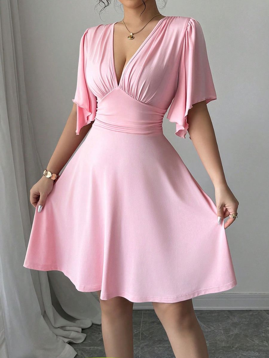 VESTIDO CORTO CON BUSTO FRUNCIDO Vestido 32 Florebele Rosa S 