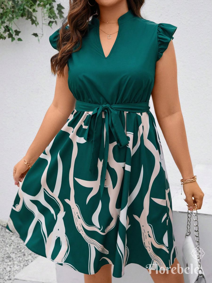 VESTIDO ESTAMPADO CON MANGAS DE VOLANTES Vestido Plus Size 08 Florebele 