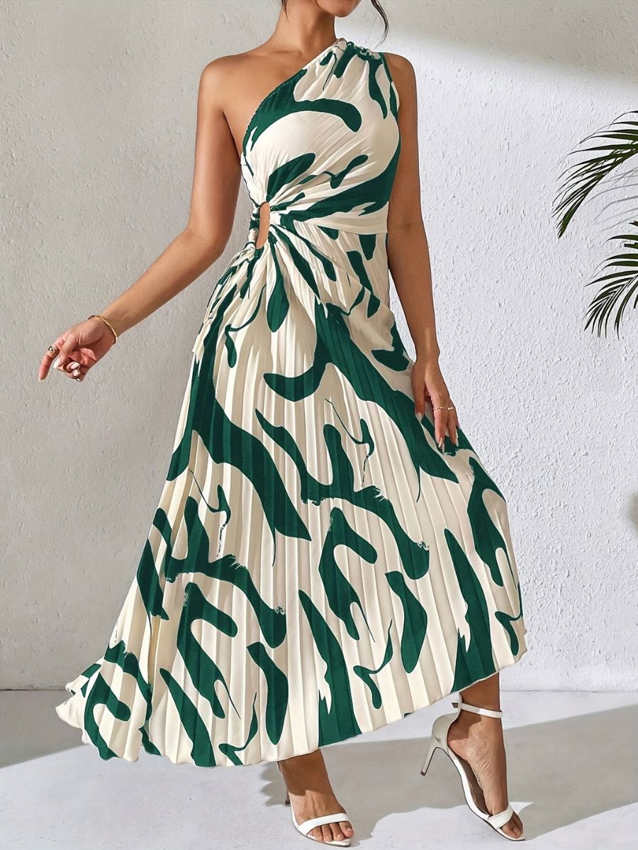 VESTIDO ESTAMPADO PLISADO Vestido 28 Florebele Verde S 