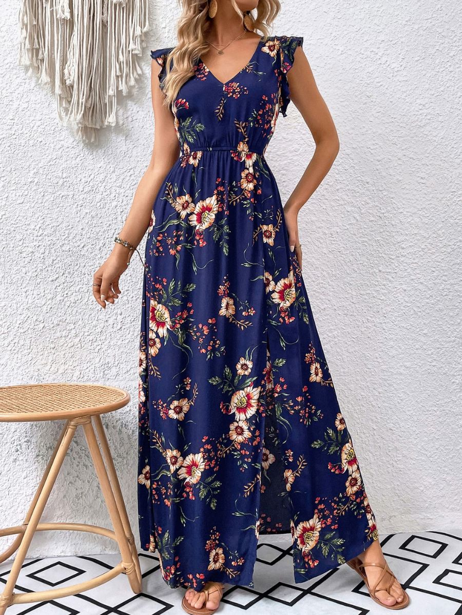 VESTIDO LARGO CON ESTAMPADO FLORAL Vestido 42 Florebele Azul XS 