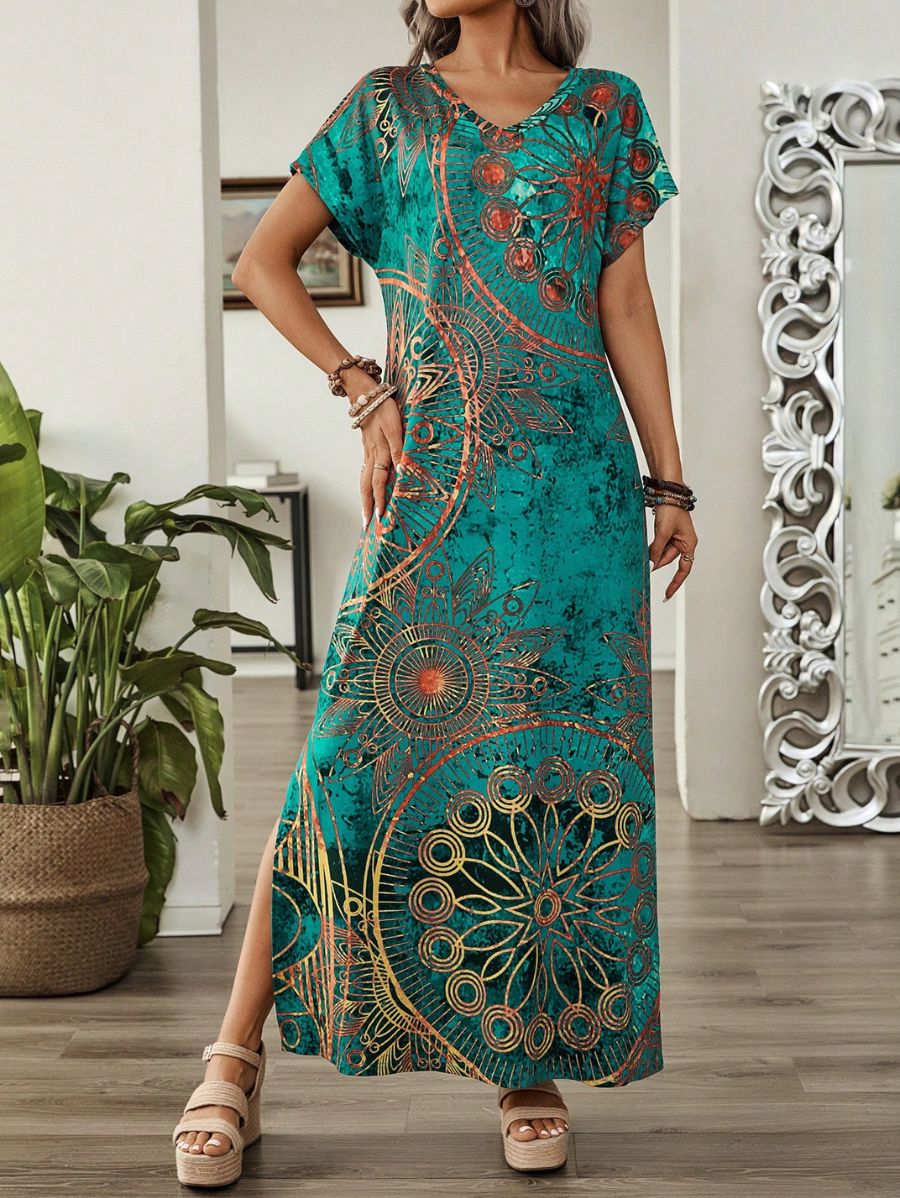 VESTIDO LARGO DE MANGA CORTA Vestido 05 Florebele S 