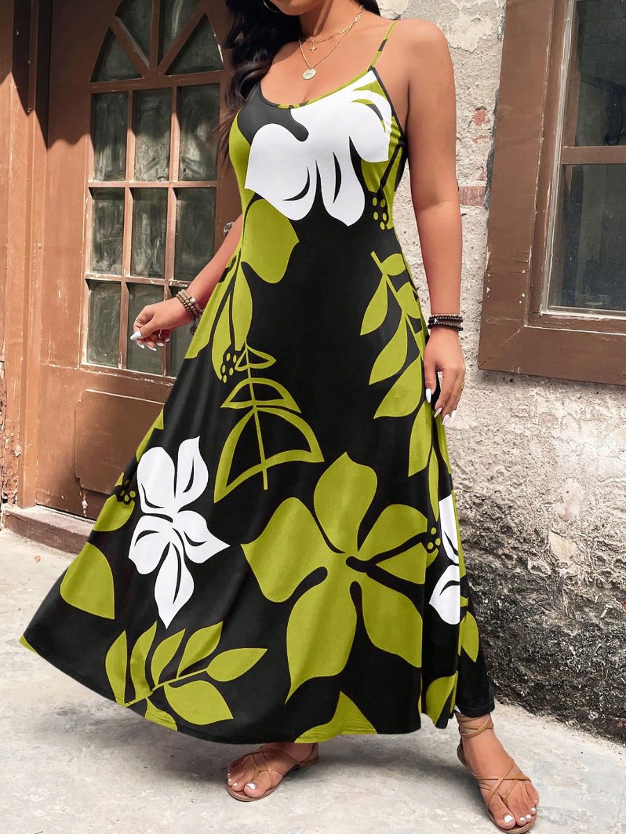 VESTIDO LARGO ESTAMPADO DE TIRANTES Vestido Plus Size 08 Florebele 