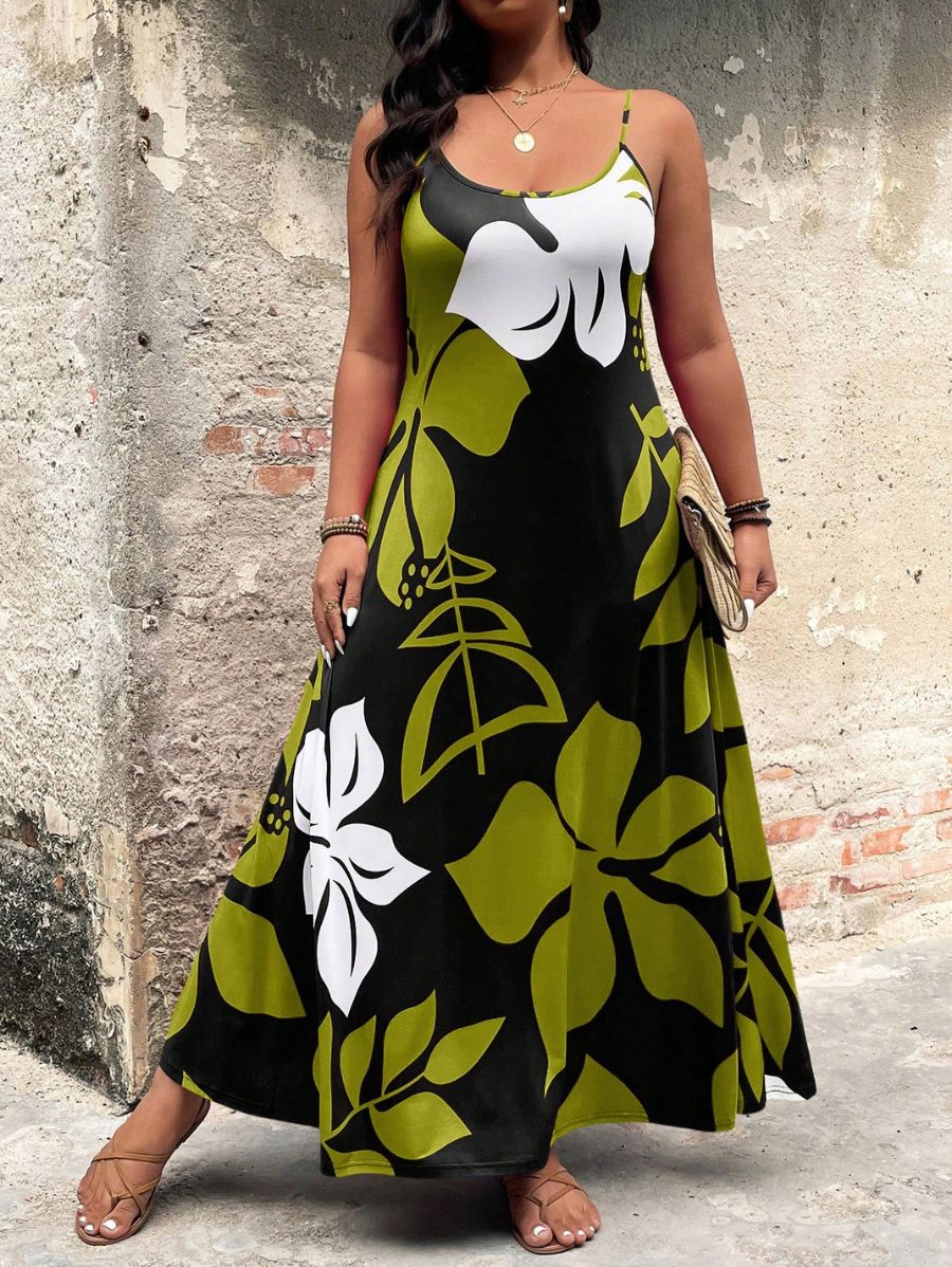 VESTIDO LARGO ESTAMPADO DE TIRANTES Vestido Plus Size 08 Florebele Verde 0XL 