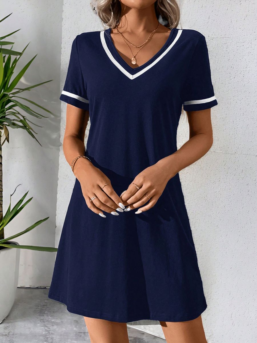 VESTIDO MANGA CORTA CON ESCOTE EN V Vestido 46 Florebele Azul S 