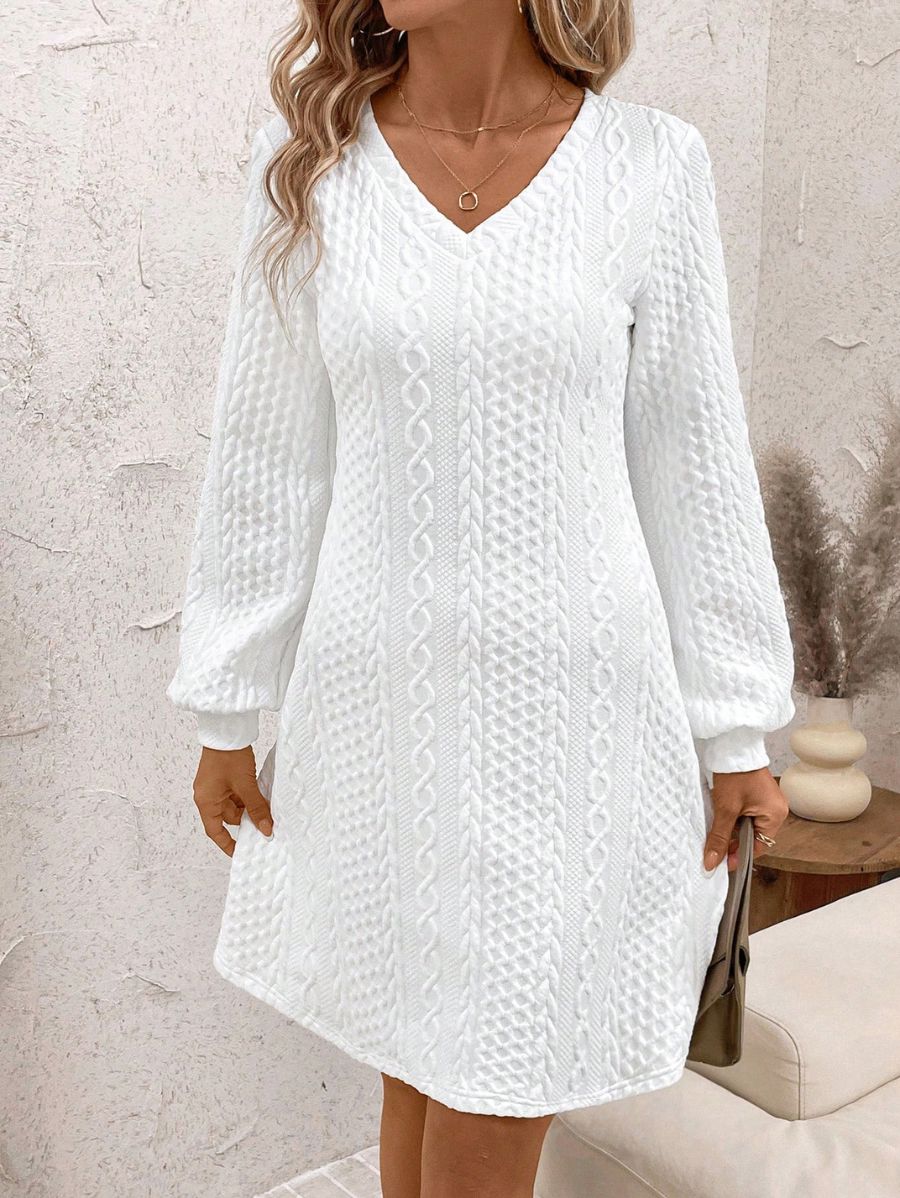 VESTIDO MANGA LARGA CON CUELLO EN V Vestido 35 Florebele Blanco S 